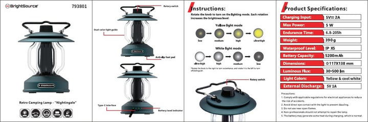 Camping Lantern - White/Amber, Adjustable