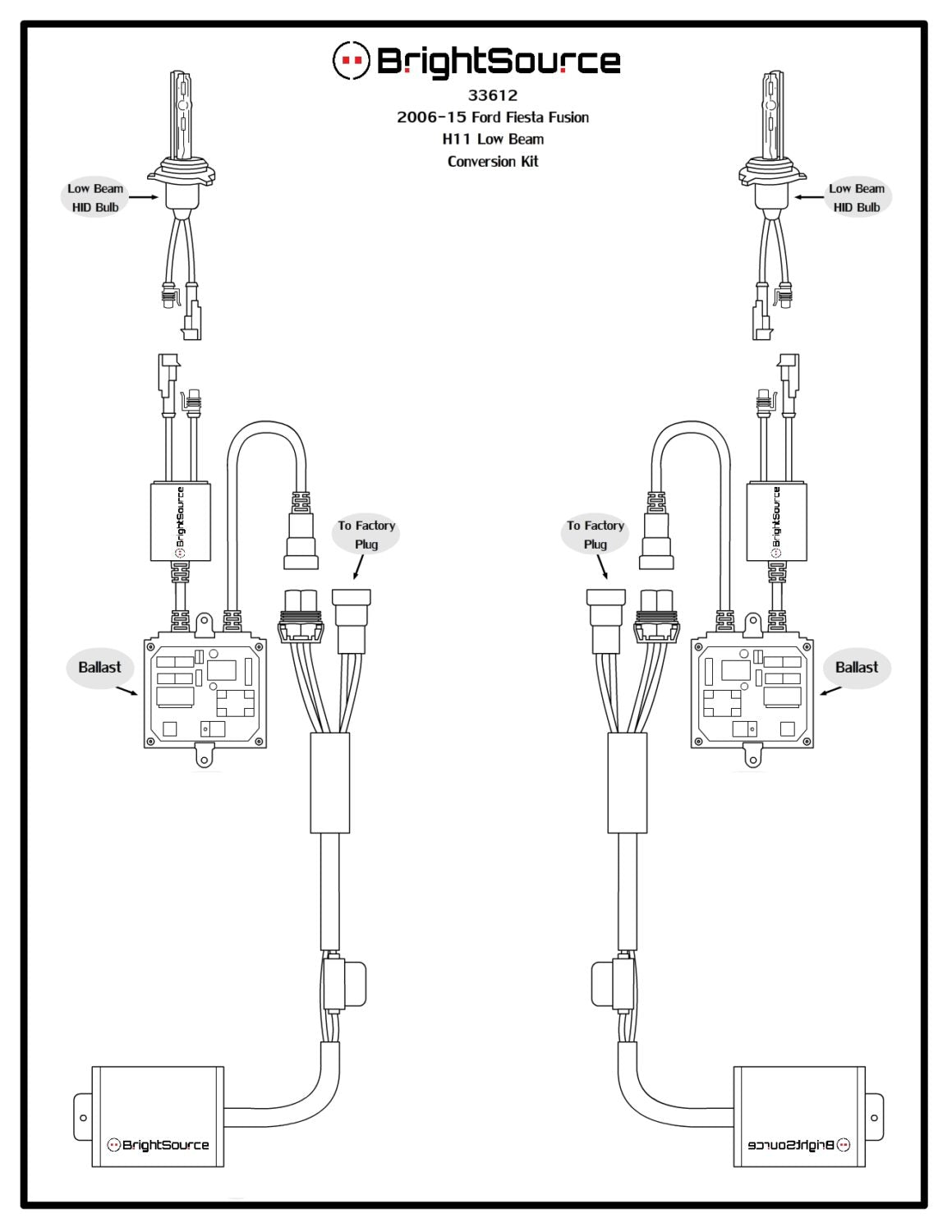33612 Ford Edge, Fiesta and Fusion H11- Low Beam HID Conversion