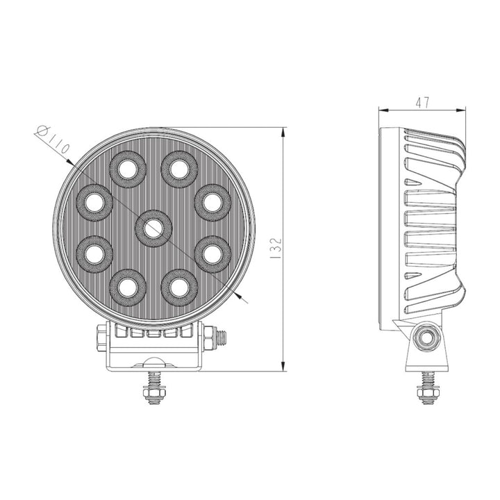 4" Round Work Light, Flood Pattern, Bezeless Lens Design, 36W